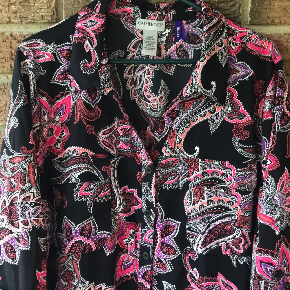 Catherines Button Down Short Sleeve Blouse Petite